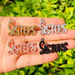 Charms 5Pcs Sisters Word For Women Jewellery Making Cubic Zirconia Micro Pave Letters Bracelet Necklace Pendant Girl Gift Drop Delivery Dhd6R