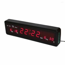 Table Clocks Desktop Electronic Alarm Digital LED Wall Clock With Indoor Temperature Calendar Week Date Houly Chime Red Display