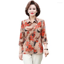Women's Blouses Middle-Aged Elderly Female Blouse Shirt Ladies Coat Seven Sleeves Collared Tops Spring Summer 2023