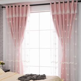 Curtain Pink Lace Double Layer Embroidery Curtains Yarn Shading For Living Room Bedroom Balcony Customised Drape Home Decor