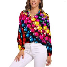Women's Blouses Mardi Gras Beads Blouse Long Sleeve Modern Art Print Elegant Woman Casual Oversized Shirt Design Top Gift Idea