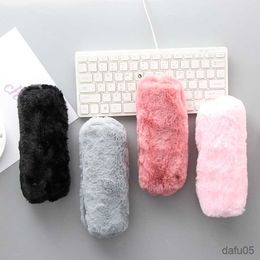 Learning Toys Cute Solid Colour Plush Pencil Case For Girls Pencil Bag Stationery Pencilcase Kawaii School Supplies R230822