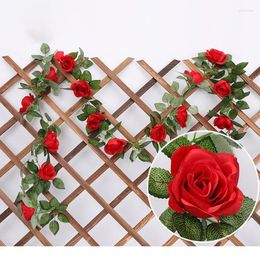 Decorative Flowers Rose Ivy Garland Silk Roses Floral Arch Decor Simulation Vine Artificial Fake Plants Home Gardon Decoration