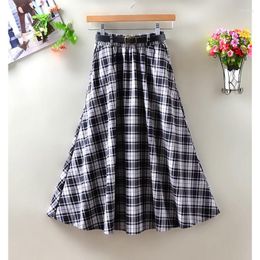 Skirts Fashion Versatile Autumn Winter Pocket Polyester Plaid Skirt Korean Style High Waist A Line Long For Women 2023