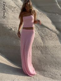 Basic Casual Dresses Sexy Women Hollow Slim Knitting Skirt Set Fashion Oblique Shoulder Sleeveless Maxi Skirt Summer Lady Beach Solid Casual Vestidos 230831