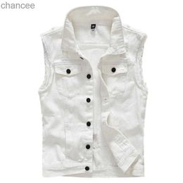 new summer vest Korean Mens White Denim Vest Ripped Distressed Waistcoat Jeans Sleeveless Jacket For Male Plus Size M-5XL HKD230831