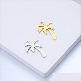 Charms 2Pcs Stainless Steel Gold Platde Small Flower Tree Necklace Pendant For Diy Earrings Bracelet Jewelry Making Findingscharms Dro Dhc9S