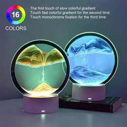 Dekorative Objekte Figuren LED RGB Sandlandschaftslampe 3D beweglicher Sandkunstrahmen Nachtlicht mit 16 Farben Sanduhrlicht 3D-Tiefseeanzeige mit Fernbedienung 230830