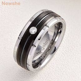 Wedding Rings she Black/ Rose/White Gold Colour Men's Wedding Band 8mm Matte Brushed Tungsten Rings for Him Cubic Zircon Size 8-13 230831