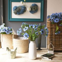 Decorative Flowers 58cm Artificial Scabiosa Flower Blue Pot American Living Room Spring Floral Silk Decoration Ornament