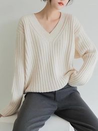 Women's Sweaters Loose Knit Pullovers Sweater Women V Neck Vintage Streetwear Long Sleeve Batwing Oversized Winter 2023 Pull Femme Top