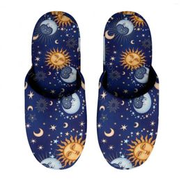 Slippers Sun Moon Star Warm Cotton For Men Women Thick Soft Soled Non-Slip Fluffy Shoes Indoor House Black