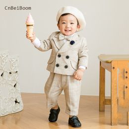 Suits 2023 Arrival Little Boy TuxedoWedding Party baby SuitBaby Boys Beige 4piece Suit Set boys dress for 1 2 3 4 year 230830