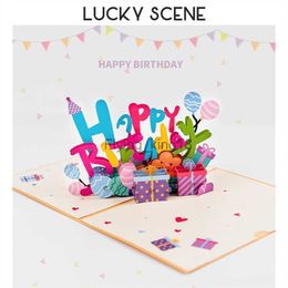 Colorful Birthday Fast Stereo Greeting Card Creative Handmade Paper Carving Blessing Gift Message DIY S01539 LST230831