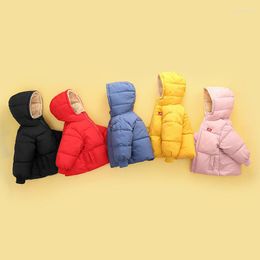 Down Coat Winter Children's Hooded Casual Jacket Boys And Girls Pure Color Thick Velvet Short 1-5 Years Old