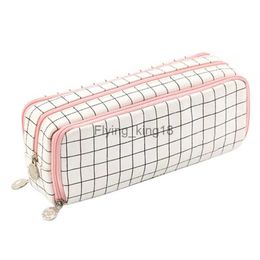 Pencil Bags Large Capacity Plaid Pencil Case 3 Compartments Pencil Pouch Portable Canvas Pencil Bag for Boys Girls Students Stationary 1Pcs HKD230831