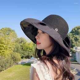 Berets verão proteção solar chapéu feminino grandes beirais preto cola pescador viseira ao ar livre tampas vazias