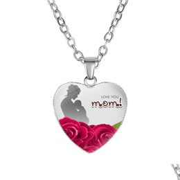 Pendant Necklaces New Arrival Love You Mom Necklace Glass Heart Shape Best Ever Charm For Women Mama Fashion Jewelry Mothers Day Gift Dhwur