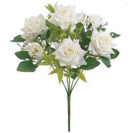 Decorative Flowers 7 Heads Artificial Flower Silk Rose White Peony Bouquet Fake For Wedding Bridal Table Party Vase Home Decor