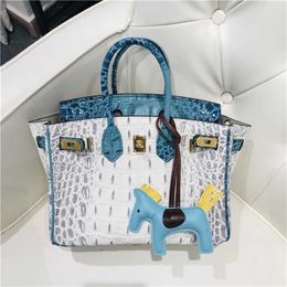 Handbag 2024 Genuine Cowhide Women's Fashion Combination Colour Bag Crocodile Bone Pattern Contrast Tote Shoulder Bags