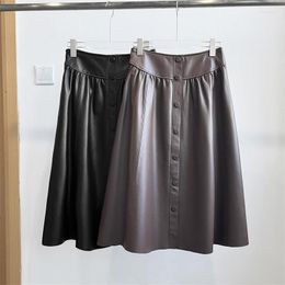 Skirts 2023 Style Women Fashion Single Breasting Genuine Sheepskin Leather Umbrella Skirt