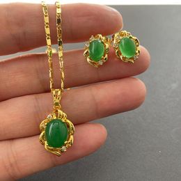 Necklace Earrings Set SAIYE 24k Gold Plated Emerald Pendant Earring Jewelry For A Woman's Engagement Gift