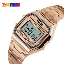 SKMEI Fashion Casual Sport Watch Men Stainless Steel Strap LED Display Watches 3Bar Waterproof Digital Watch reloj hombre 1123249O