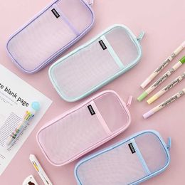 Learning Toys Korean Fashion Transparent Pencil Case Pouches Simple Macaroon Large Capacity Pencil Bag Stationery Organizer Pencilcase Holder