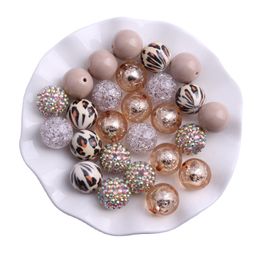 Party Games Crafts Kwoi Vita AM-053 Champagne Leopard Mix Set 20MM Round Acrylic Chunky Print Beads For Kids Necklace Jewelry Making 50PCS 230830