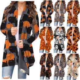 Women's Sweater Halloween Cardigan Fashionable Pumpkin Animal Cat Printing Jacket Long Sleeve Coat Female Autumn Winter Clothes 230831