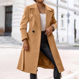 Women's Jackets Faux Wool Coat Blouse Thin Trench Long Jacket Ladies Slim Belt Elegant Overcoat Outwear Work Outfits