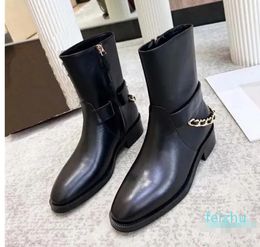 Womens Boots Brand Calf Leather Autumn and Winter Chain Knight Boots Platform Fashion Shoes Size