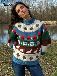 Womens Sweaters Christmas Jumper Knit Cute Cartoons Lantern Sleeve Crewneck Pullover Sweatshirts Women Xmas Fashion Family Top 230831