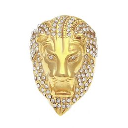 Band Rings Iced Out Lion Head For Mens Hip Hop Crystal Rhinestone Gold Animal Sign Women Rapper Hiphop Jewellery Gift Drop Delivery Ring Dhqe3