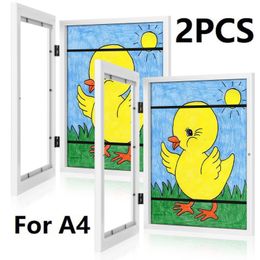 Picture Frames 2/1pcs Children A4 Art Frames Magnetic Front Opening For Poster Po Drawing Paintings Pictures Kids Toy Display Home Decor 230831