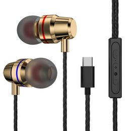 Subwoofer Earphones Metal Type-c Wired Headphones In-ear Earbuds For Huawei MATE60 Samsung Android Mobile Phone Silicone Headset With Microphone Cuffie Retail Box