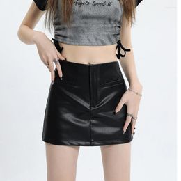 Skirts PU Leather Mini Women Summer Black Y2K Vintage High Waist Slim A Line Skirt Shorts Casual Sexy Streetwear Korean