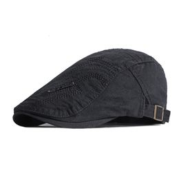 Berets Cotton Beret Hats For Men Spring Summer Herringbone sboy Cap Solid Flat ed Women Painter Hat Sports Metal Letters 230830