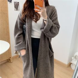 Women's Sweaters 2023 Spring Fall Lazy Vneck Oversize Long Sweater Cardigans With Pocket Women Korea Hoodied Knitwear Coat KK02 230831