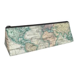 Pencil Bags Vintage Map Triangle Pencil Case The Word Maps Fashion Pencil Box Stationery Boy Girl Zipper Pen Bags HKD230831