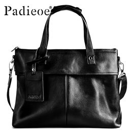Briefcases Men Bag Padieoe Design Men's Briefcase Genuine Leather 14" Laptop Portfolio Luxury Shoulder for Male Crossbody 230830