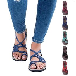 Slippers Women Flat Rope Sandals Ladies Open Toe Flip Flops Straps Shoes Womens Wedge Sandal Slide Size 8