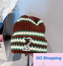 Winter New Striped Woollen Cap Personality Trend Net Red Wind Knitted Hat Street Niche Beanie Hats