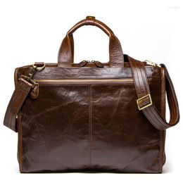 Briefcases Genuine Leather Mens Office Business Briefcase High Quality Single Shoulder Laptop Bags Luxury Crossbody Messenger Handbags