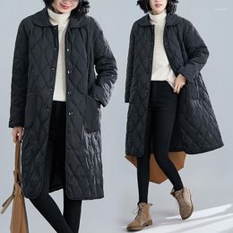 Women's Fur Chic And Elegant Long Puffer Jackets For Women Autumn Basic Style Outerwear Quilting Cheque Overcoat