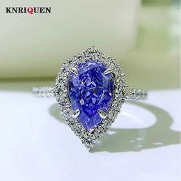 Wedding Rings Charms 100 925 Sterling Silver 7 11mm Water Drop Tanzanite for Women Luxury Gemstone Party Fine Jewelry Gift 230830