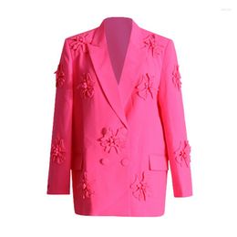 Women's Suits Uoozee Women England Style Elegant Chic Flower-Embellished Blazer Coat 2023 Autumn Winter Long Sleeve Double Breasted