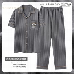 Men s Sleepwear L 5XL Summer Luxury Pyjamas Knited Cotton Pajamas Sets Long Pants Night Pijamas Plus Size Homewear PJ 230830