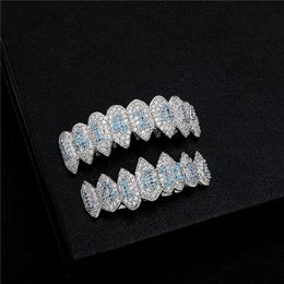 Micro Paved Blue Zircon Teeth Grills Number 1414 Teeth Eight Tooth Fang Set Halloween Vampire Tooth Personality Jewellery