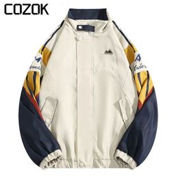 Mens Jackets American Stand Collar Jacket Coat Men Spring Harajuku Patchwork Colorful Print Unisex Fashion Oversize Baseball Uniform 230831